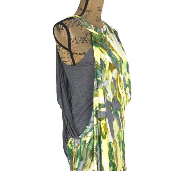 BCBGMaxAzria Runway Gray Splatter Lime Drape Dress - Picture 4 of 4
